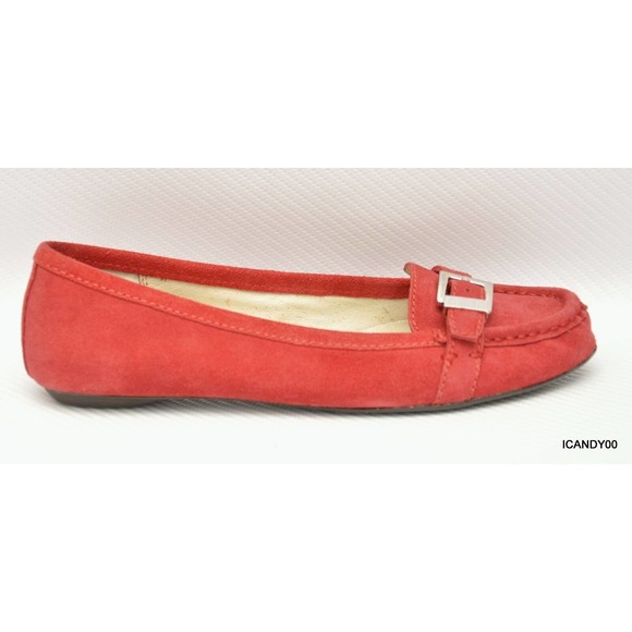 Michael Kors RORY Suede Leather Buckled Moc Loafer Flat Slip-On Red 6 New - Picture 2 of 6